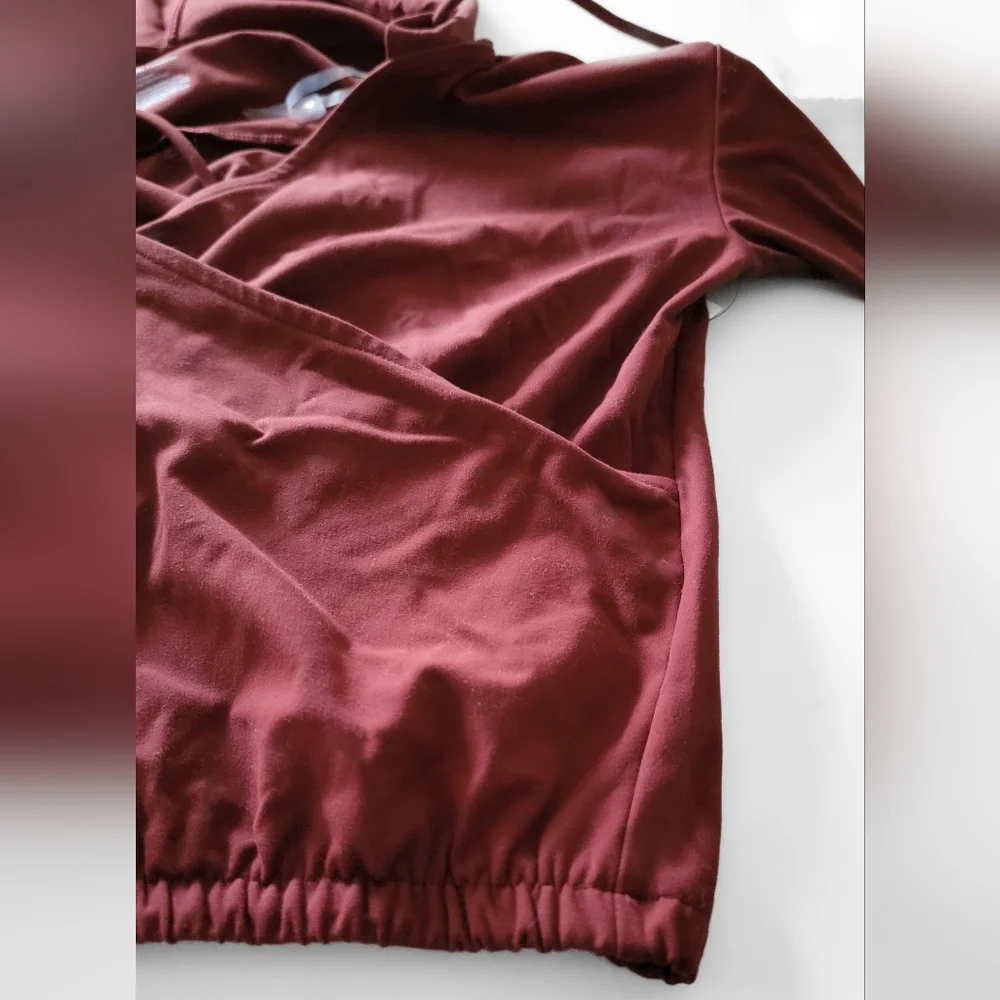 Burgundy Red Surplice Lightweight Hoodie Size XS - Picture 3 of 6